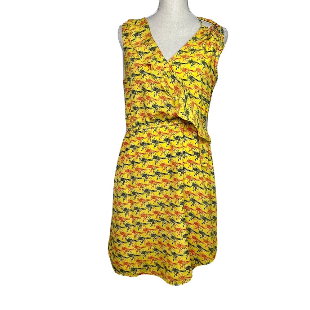 Anthropologie Tulle Brand Yellow Bird Print Sleeveless Dress M